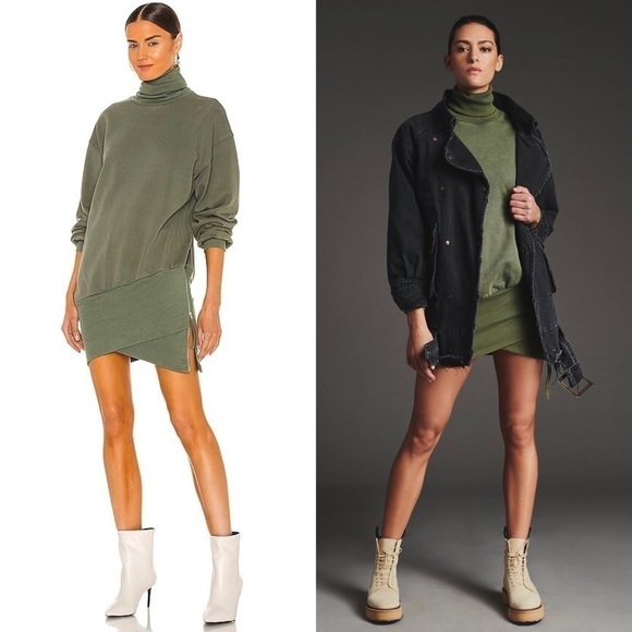 NWT REVOLVE x YFB Asymmetrical Hem Olive Turtleneck Tunic Sweater Mini Dress XS - Picture 1 of 8